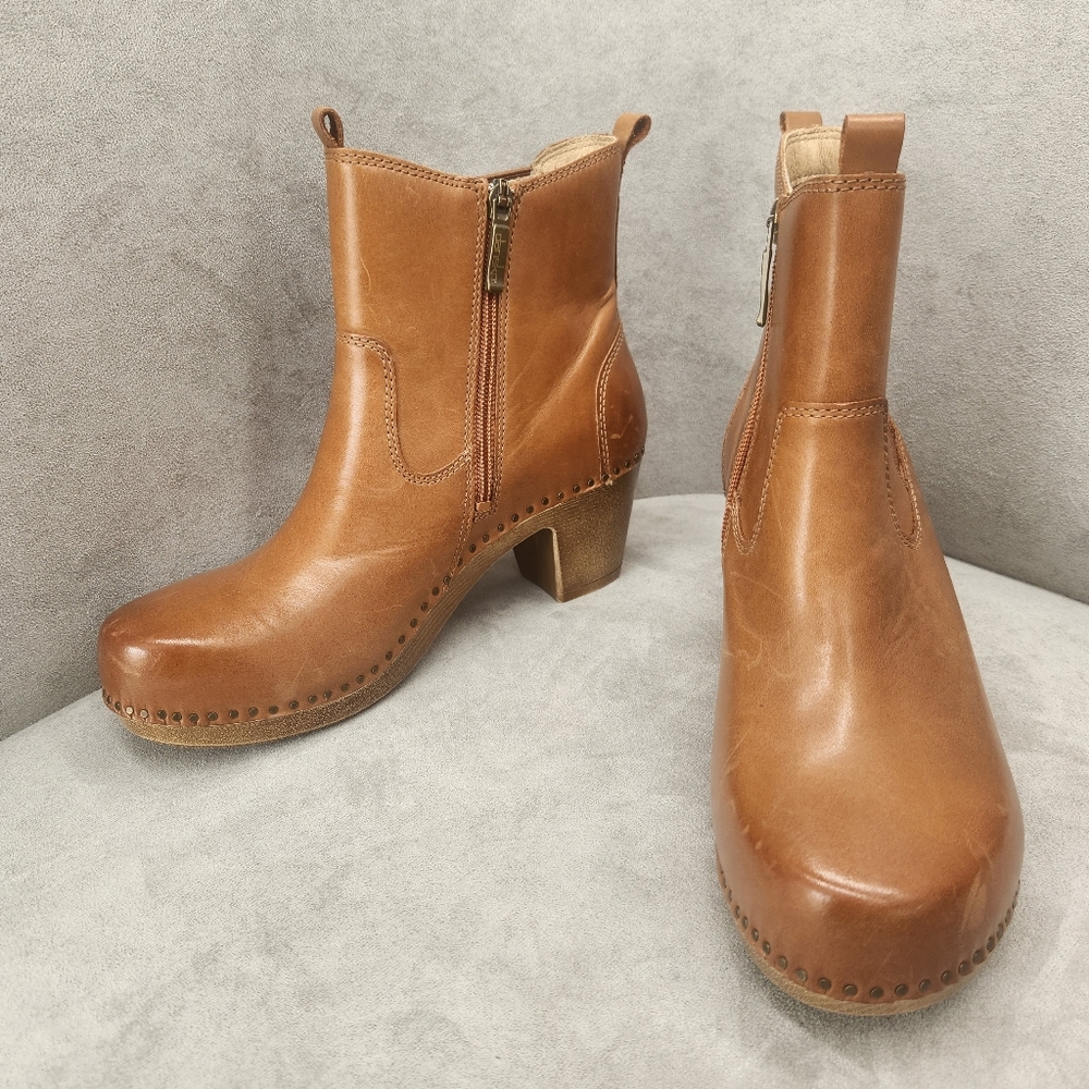 Dansko Ankle Boots 10 Tan Leather Shayna Clogs Scandinavian Boho Chunky New $190 - Picture 5 of 16